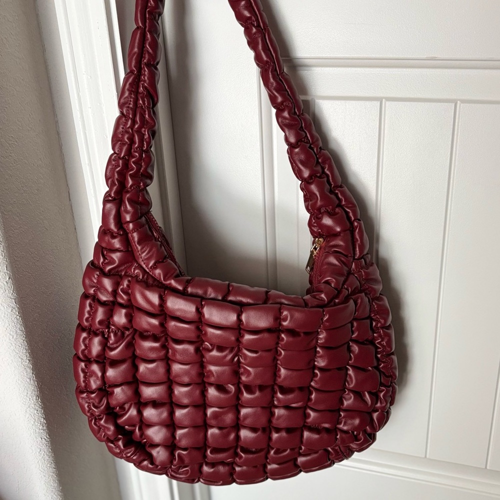 Urban Expressions Burgundy Quilted Puffer Vegan Leather Bag